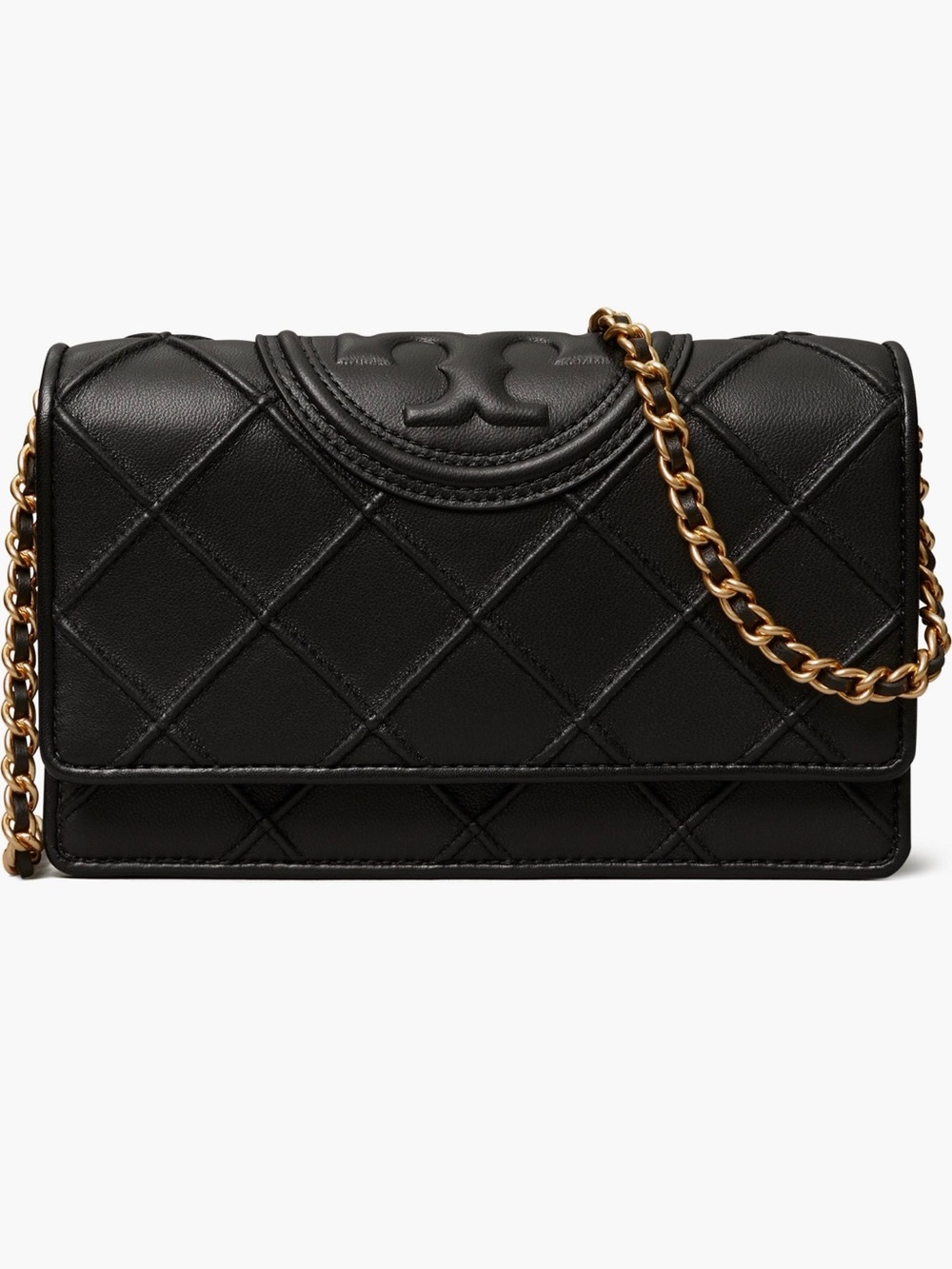 New Tory Burch Fleming Quilted Leather Crossbody with Gold Chain